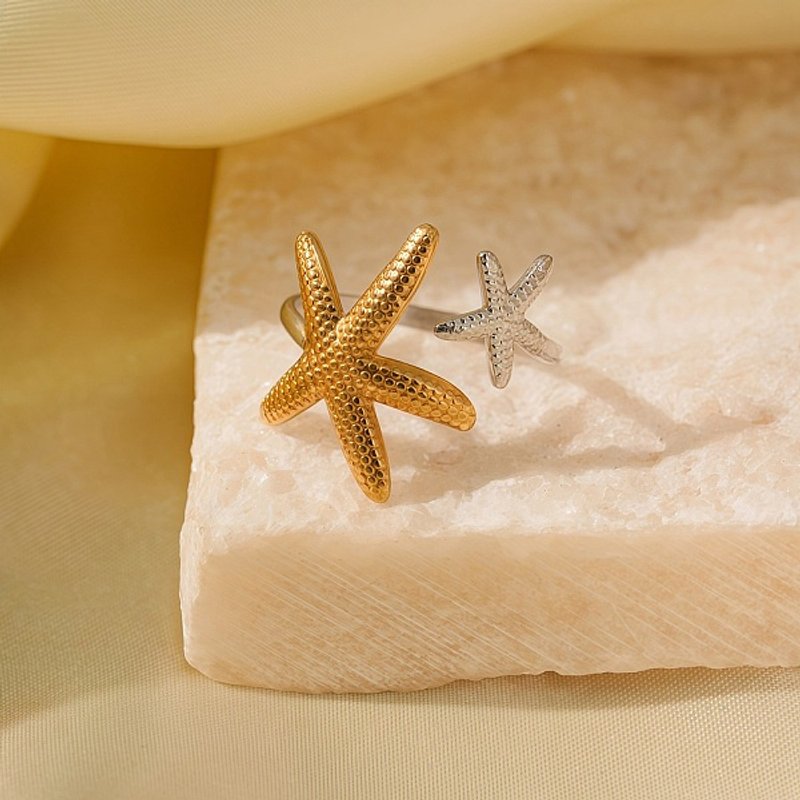 Bagues à Manchette Ajustables en Acier Inoxydable pour Femmes - Design Étoile de Mer — Bijoux fantaisie