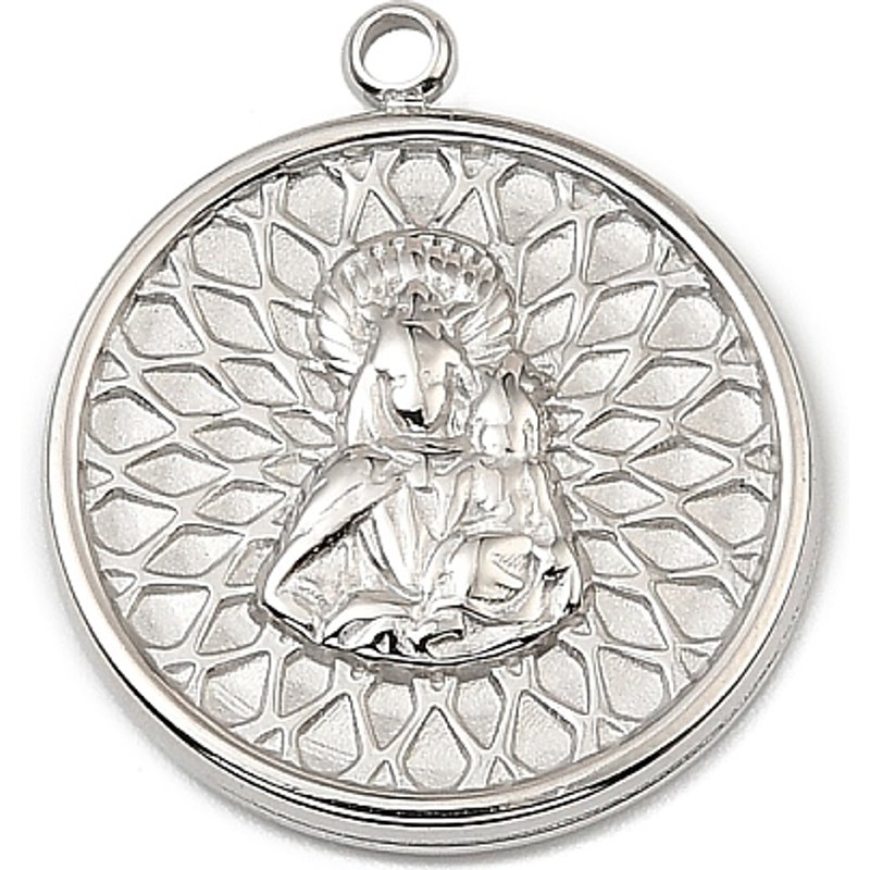 Pendentif en Acier Inoxydable 304, Thème Vierge Marie, Rond Plat — Breloques et pendentifs