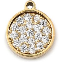 304 Stainless Steel Micro Pave Cubic Zirconia Charms - Golden
