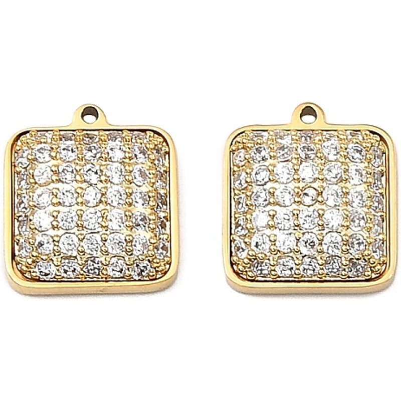 Charm en acier inoxydable 304 avec zircon cubique micro pave, carré doré — Breloques et pendentifs