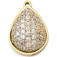 304 Stainless Steel Micro Pave Cubic Zirconia Teardrop Charms