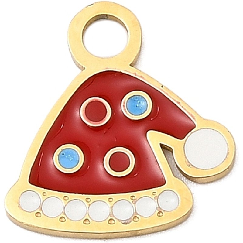 Charm en Acier Inoxydable Émaillé de Noël - Chapeau de Noël — Breloques et pendentifs
