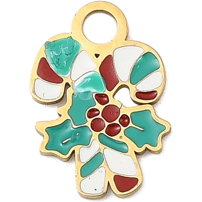 Charm en émail de canne de bonbon en acier inoxydable 304 pour Noël — Breloques et pendentifs