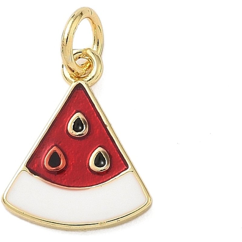 Charms en Émail en Laiton, Charms Pastèque, Plaqué Or 18K — Breloques et pendentifs