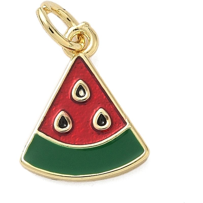 Charms en Émail en Laiton, Charms Pastèque, Plaqué Or 18K — Breloques et pendentifs