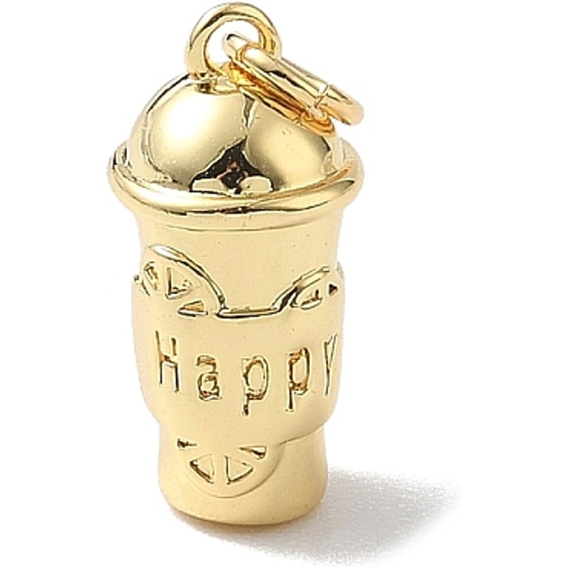 Brass Happy Cup Pendant with Jump Ring, 18K Gold Plated — Charms & Pendants