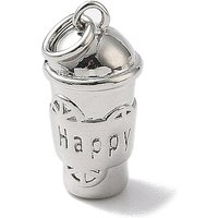 Pendentif en laiton Cup avec mot Happy et anneau de saut, 17x8mm