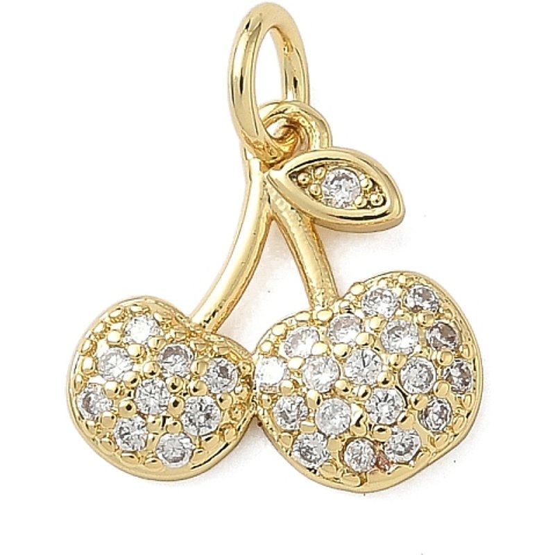Charm en laiton avec zircon cubique clair, cerise, plaqué or 18K — Breloques et pendentifs
