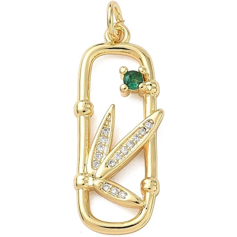Brass Micro Pave Cubic Zirconia Rectangle Pendants with Leaf Charms — Charms & Pendants