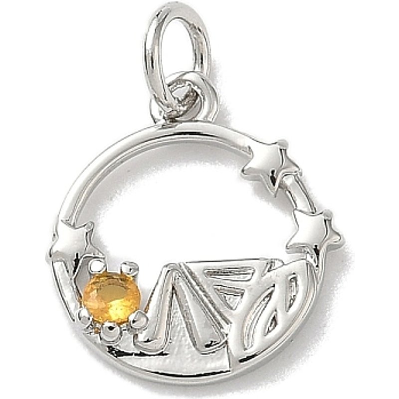 Brass Micro Pave Cubic Zirconia Flat Round Star Charms with Jump Ring — Charms & Pendants