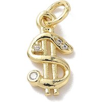 Charms Dollar en Zirconia Cubique Clair Pave Micro en Laiton avec Anneau