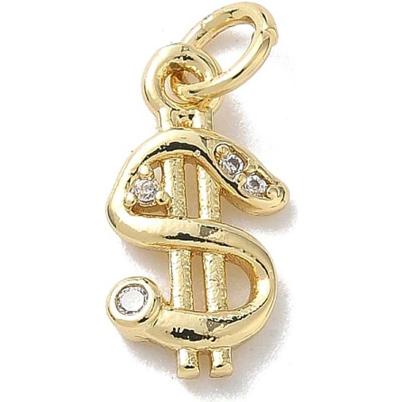 Brass Micro Pave Clear Cubic Zirconia Dollar Charms with Jump Ring — Charms & Pendants