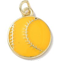 Pendentif en Émail de Baseball en Laiton avec Anneau de Saut, Plaqué Or 18K