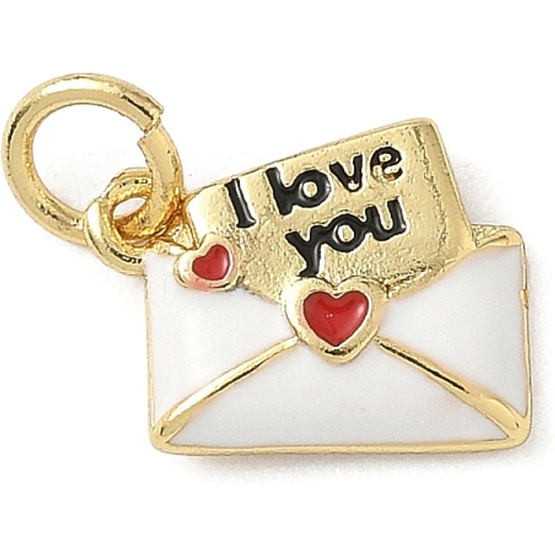 Charms en Émail en Laiton, Charms Lettre d'Amour avec Anneau — Breloques et pendentifs
