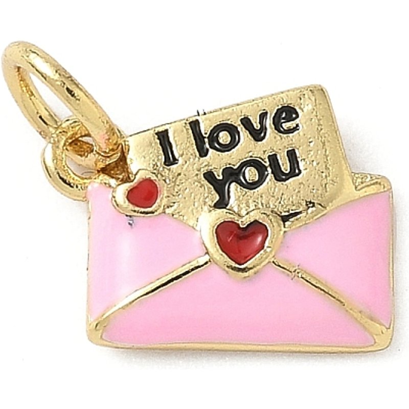 Charms en Émail en Laiton, Charms Lettre d'Amour avec Anneau de Saut, Plaqué Or 18K — Breloques et pendentifs