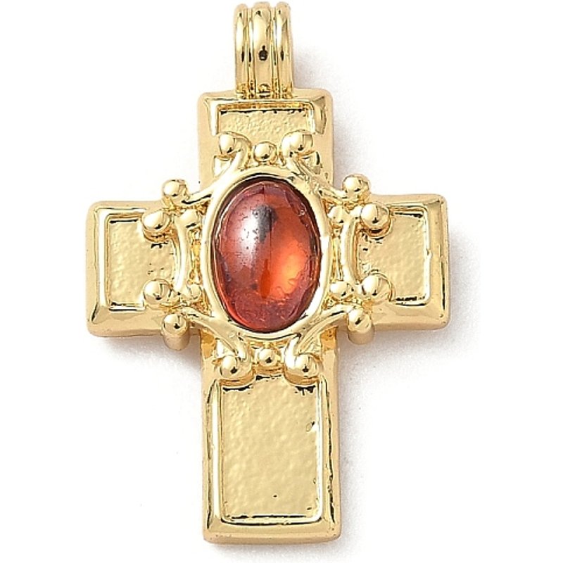 Brass Resin Cross Charms, 18K Gold Plated, Lead & Cadmium Free — Charms & Pendants