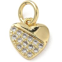 Brass Micro Pave Heart Charms with Jump Ring, 18K Gold Plated