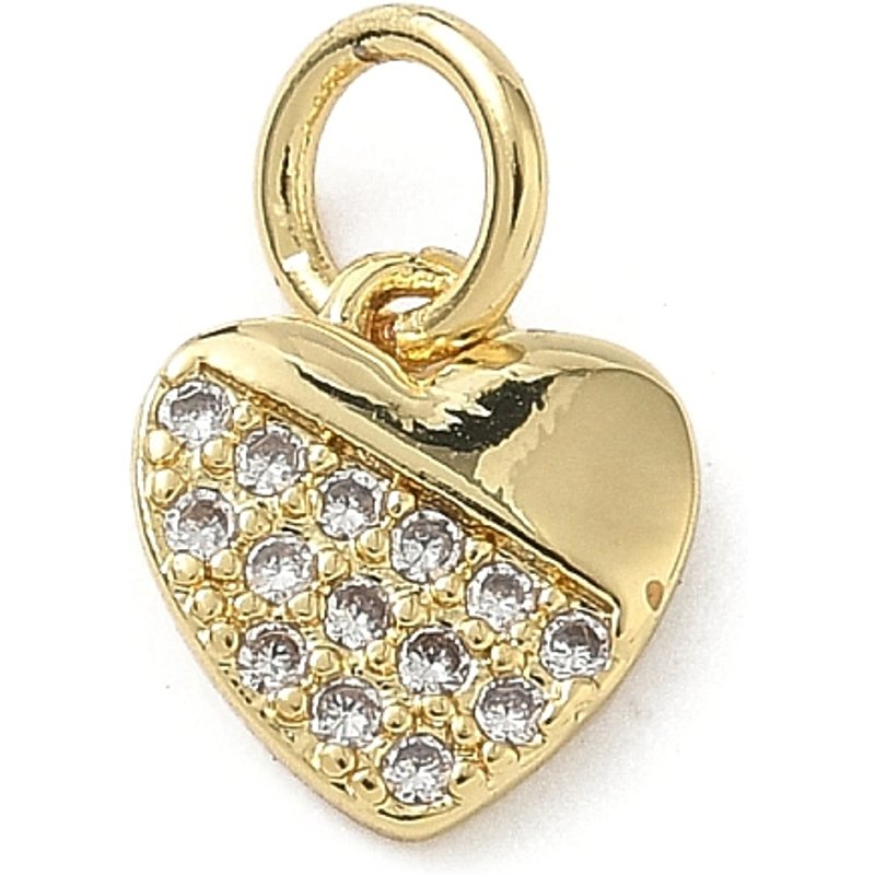 Brass Micro Pave Heart Charms with Jump Ring, 18K Gold Plated — Charms & Pendants