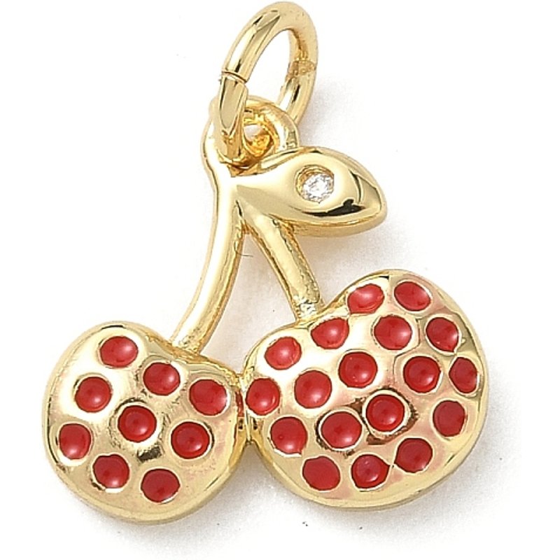 Brass Micro Pave Clear Cubic Zirconia Cherry Charms with Jump Ring — Charms & Pendants