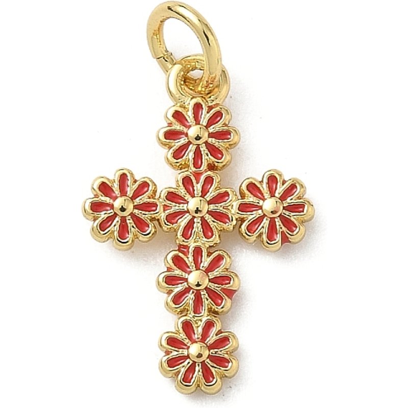 Charms en Émail en Laiton, Croix avec Anneau de Saut, Plaqué Or 18K — Breloques et pendentifs