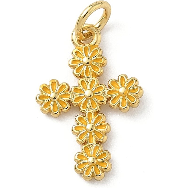 Charms en Émail en Laiton, Croix avec Anneau de Saut, Plaqué Or 18K — Breloques et pendentifs