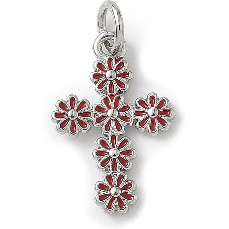 Charms en Émail en Laiton, Croix avec Anneau, Sans Plomb, Rouge — Breloques et pendentifs