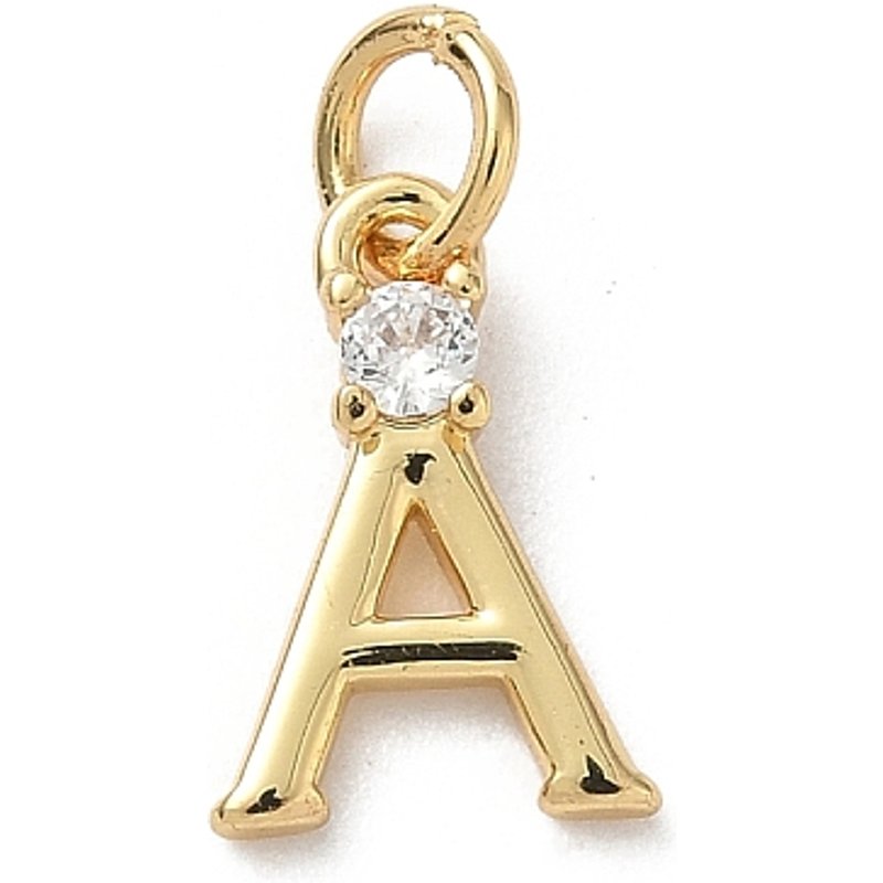 Charm Letter A en zircon cubique clair en laiton avec anneau — Breloques et pendentifs