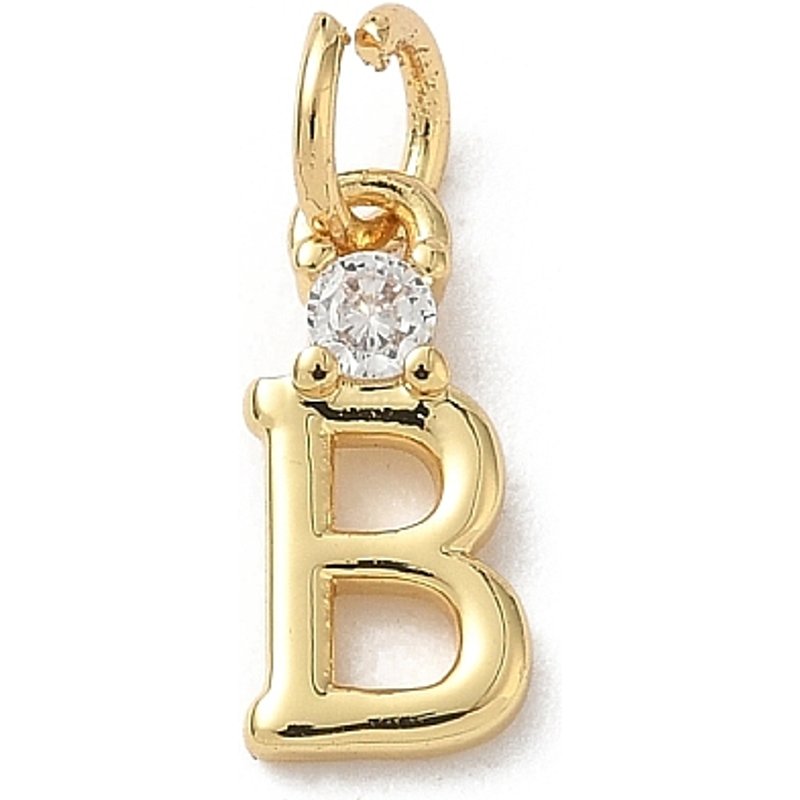 Brass Pave Clear Cubic Zirconia Letter B Charm with Jump Ring — Charms & Pendants