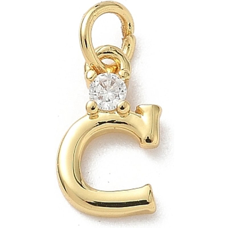 Brass Pave Clear Cubic Zirconia Letter C Charm with Jump Ring — Charms & Pendants