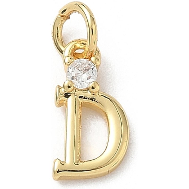 Brass Pave Clear Cubic Zirconia Letter D Charm with Jump Ring — Charms & Pendants