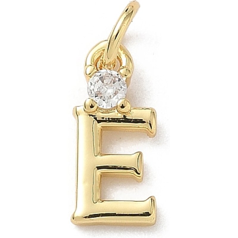 Brass Pave Clear Cubic Zirconia Letter E Charm with Jump Ring — Charms & Pendants