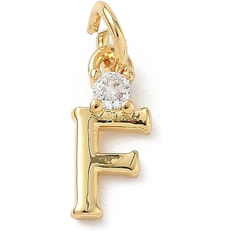 Brass Pave Clear Cubic Zirconia Letter F Charm with Jump Ring — Charms & Pendants