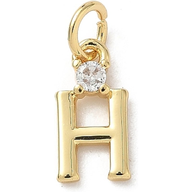 Brass Pave Clear Cubic Zirconia Letter H Charm with Jump Ring — Charms & Pendants