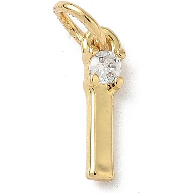 Brass Pave Clear Cubic Zirconia Letter Charm I with Jump Ring — Charms & Pendants