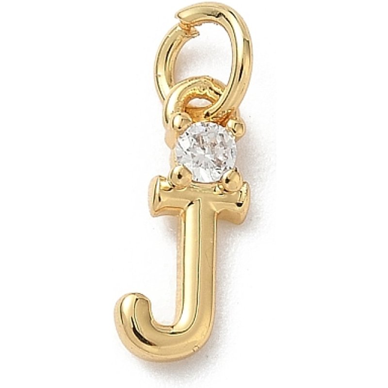 Charm en laiton pavé de zircon cubique clair, lettre J avec anneau — Breloques et pendentifs
