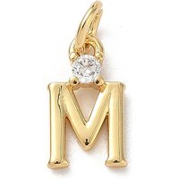 Brass Pave Clear Cubic Zirconia Letter M Charm with Jump Ring