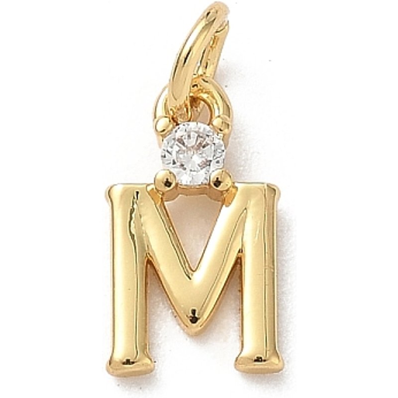 Charm en laiton avec zircon cubique clair, lettre M avec anneau — Breloques et pendentifs