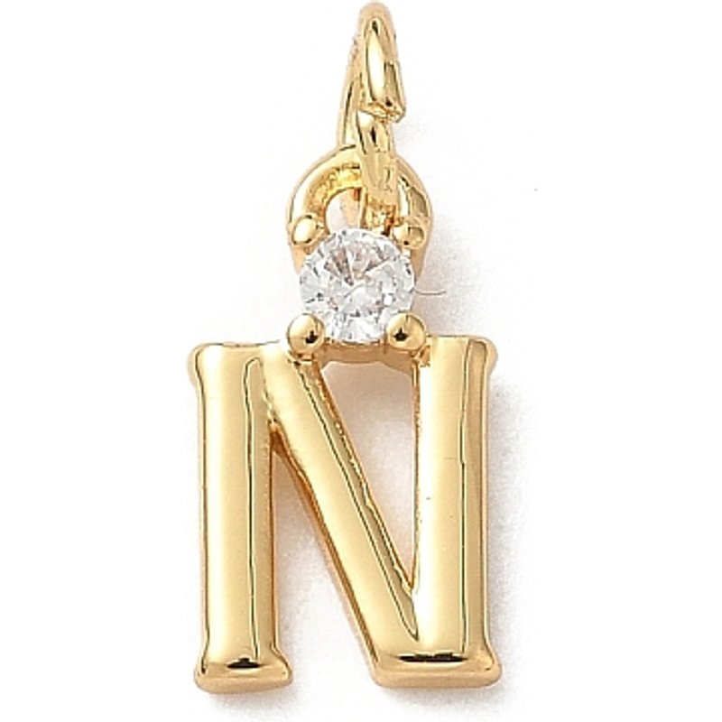 Brass Pave Clear Cubic Zirconia Letter N Charm with Jump Ring — Charms & Pendants