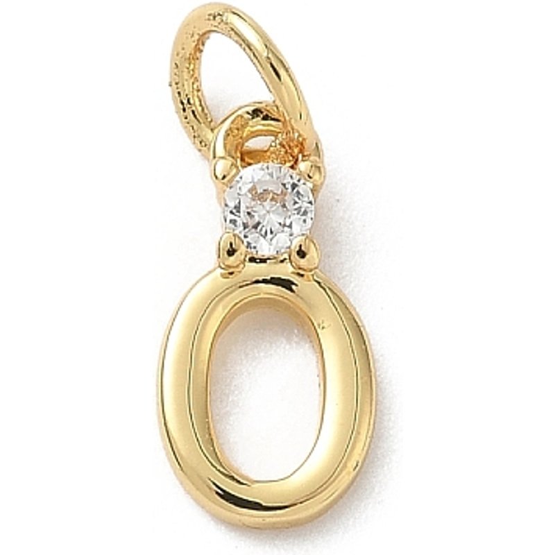 Brass Pave Clear Cubic Zirconia Letter O Charm with Jump Ring — Charms & Pendants