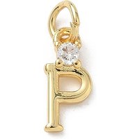 Charm Letter P en Zircon Cubique Clair en Laiton avec Anneau