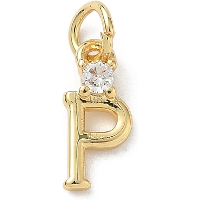 Brass Pave Clear Cubic Zirconia Letter Charm P with Jump Ring — Charms & Pendants