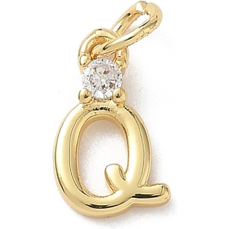 Brass Pave Clear Cubic Zirconia Letter Q Charm with Jump Ring — Charms & Pendants