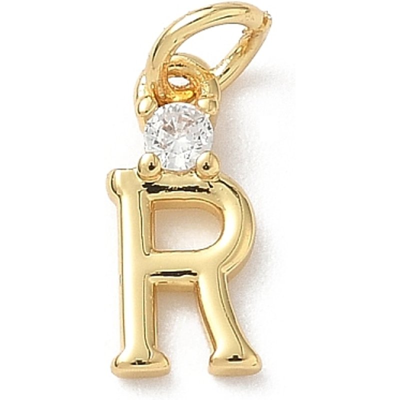 Brass Pave Clear Cubic Zirconia Letter R Charm with Jump Ring — Charms & Pendants