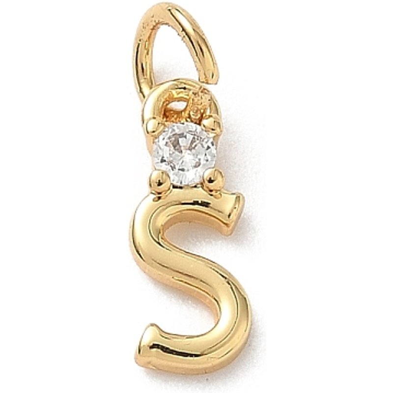 Brass Pave Clear Cubic Zirconia Letter Charm S with Jump Ring — Charms & Pendants