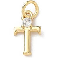 Brass Pave Clear Cubic Zirconia Letter T Charm with Jump Ring — Charms & Pendants