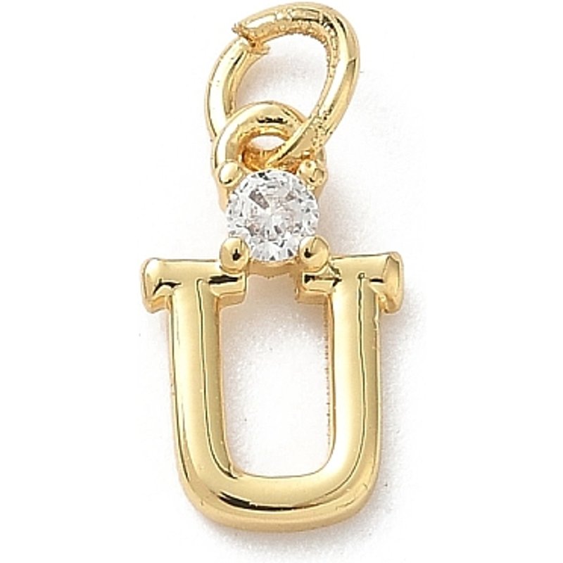 Brass Pave Clear Cubic Zirconia Letter U Charm with Jump Ring — Charms & Pendants