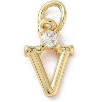 Charm Letter V en Zircon Cubique Transparent en Laiton avec Anneau