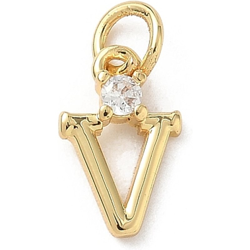 Brass Pave Clear Cubic Zirconia Letter V Charm with Jump Ring — Charms & Pendants