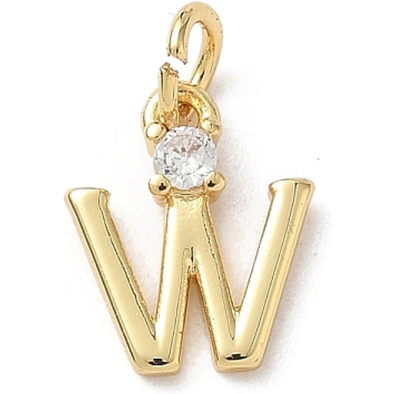 Brass Pave Clear Cubic Zirconia Letter W Charm with Jump Ring — Charms & Pendants