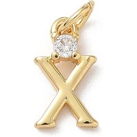 Charm en Pave de Zircon Cubique Clair en Laiton, Lettre X avec Anneau